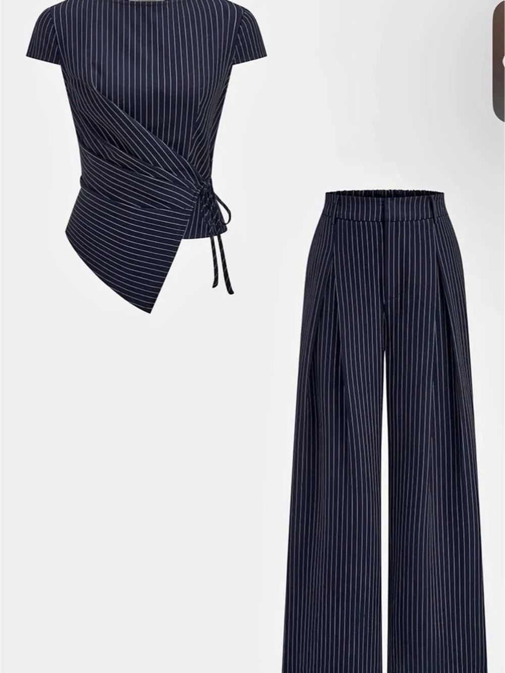 Pinstripe Wrap Tie Top & Wide-Leg Pants Set

SPU: OA260123053